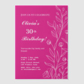ホッエレガントトピンク30歳の誕生日に白いフローラ ベラム紙招待状 (正面)