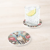 ホッエレガントペット桃色の牡丹の花の青い背景 コースター (側面)