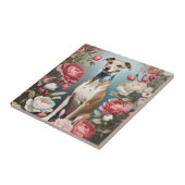 ホッエレガントペット桃色の牡丹の花の青い背景 タイル (側面)