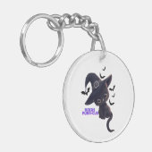 ホッカスパーカスキュートブラックキャットハロウィーンアート キーホルダー (正面左)
