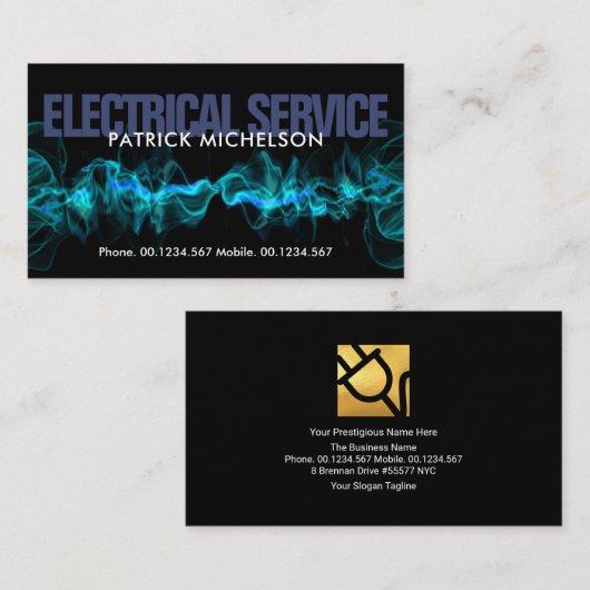 ホッカッコいいトブルー電気稲妻電気技師 名刺 (正面/裏面)