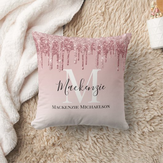 ホッガーリートピンクグラデーショングリッターモノグラム名 クッション (ブランケット)