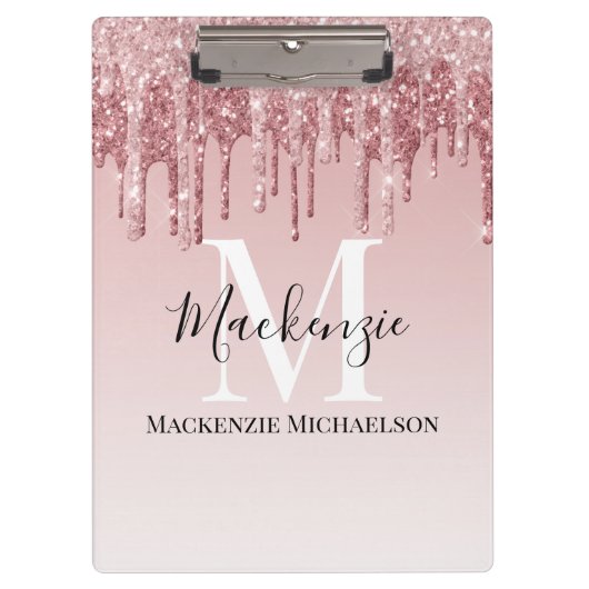 ホッガーリートピンクグラデーショングリッターモノグラム名 クリップボード (正面)