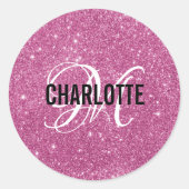 ホッガーリートピンクグリッターモノグラム名 ラウンドシール (正面)