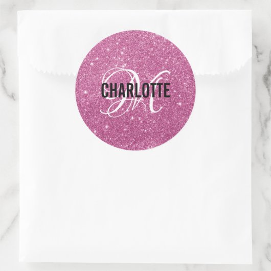 ホッガーリートピンクグリッターモノグラム名 ラウンドシール (バッグ)