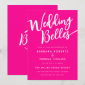 ホッガーリートピンク白ベルおもしろいズレ結婚スビアン 招待状 (正面/裏面)