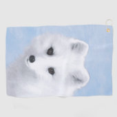 ホッキョクギツネの絵画-元の野性生物の芸術 ゴルフタオル (横)