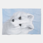 ホッキョクギツネの絵 - オリジナル野生動物アート キッチンタオル (横)