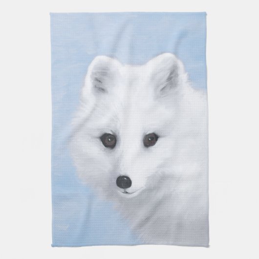 ホッキョクギツネの絵 - オリジナル野生動物アート キッチンタオル (縦)