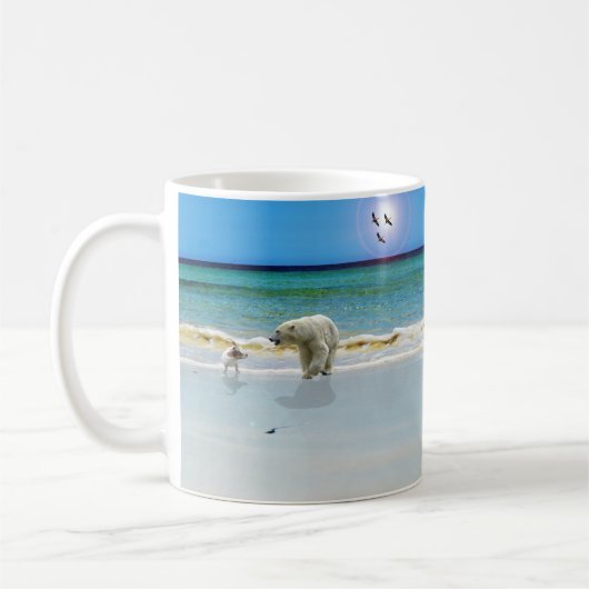 ホッキョクグマがコーヒーマグのジャック・ラッセルと出会う コーヒーマグカップ (左)