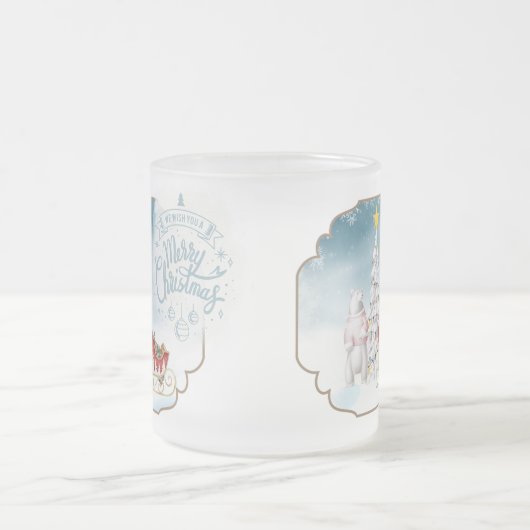 ホッキョクグマとそり付きマグカップ フロストグラスマグカップ (中央)