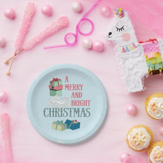 ホッキョクグマとのヴィンテージクリスマスグリーティング ペーパープレート (パーティー)