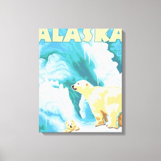 ホッキョクグマとカブ – アラスカ,スカイウェイ キャンバスプリント (正面)