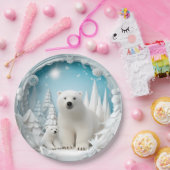 ホッキョクグマとクブ北極海白冬 ペーパープレート (パーティー)