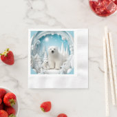 ホッキョクグマとクブ北極海白冬 縁ありカクテルナプキン (インサイチュ)