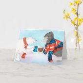 ホッキョクグマとゴリラのクリスマスカード カード (黄色い花)