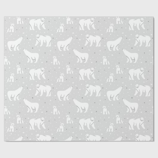 ホッキョクグマとスノーフレーク – ライトグレー ラッピングペーパー (フラット)