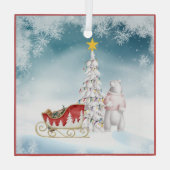 ホッキョクグマとソリのガラスのクリスマスオーナメント ガラスオーナメント (裏面)