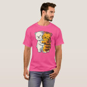ホッキョクグマとタイガーかわいい動物の恋人ハギングルーム Tシャツ (正面フル)