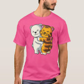 ホッキョクグマとタイガーかわいい動物の恋人ハギングルーム Tシャツ (正面)