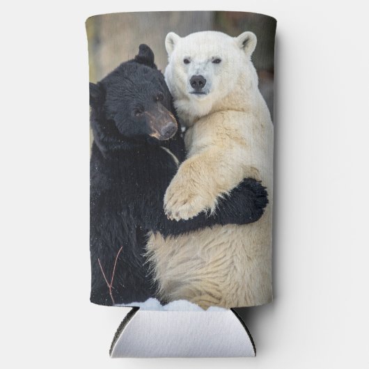 ホッキョクグマとヒグマのハグ スリム缶クーラー (正面)