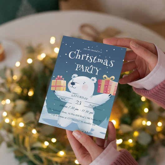 ホッキョクグマとプレゼントクリスマスパーティー 招待状
