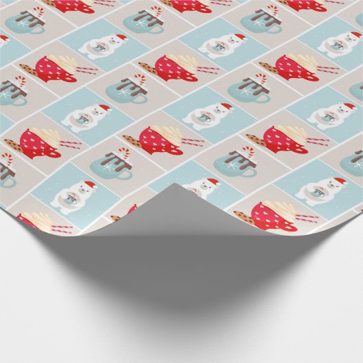 ホッキョクグマとホットココアクリスマスラッピング紙 ラッピングペーパー (角)