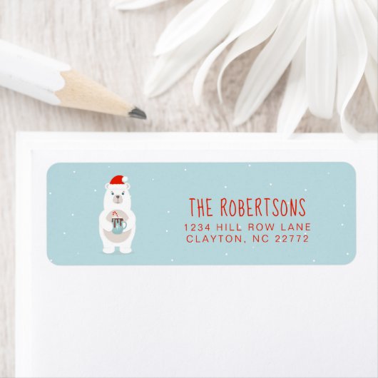 ホッキョクグマとホットココアクリスマス ラベル (インサイチュ)