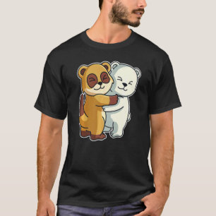 ホッキョクグマとメルカットかわいい動物たちへアニメーション Tシャツ