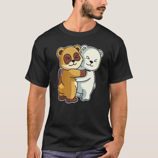 ホッキョクグマとメルカットかわいい動物たちへアニメーション Tシャツ (正面)