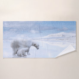 ホッキョクグマと仔 バスタオル