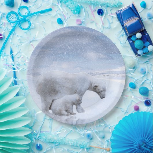 ホッキョクグマと仔 ペーパープレート (パーティー)