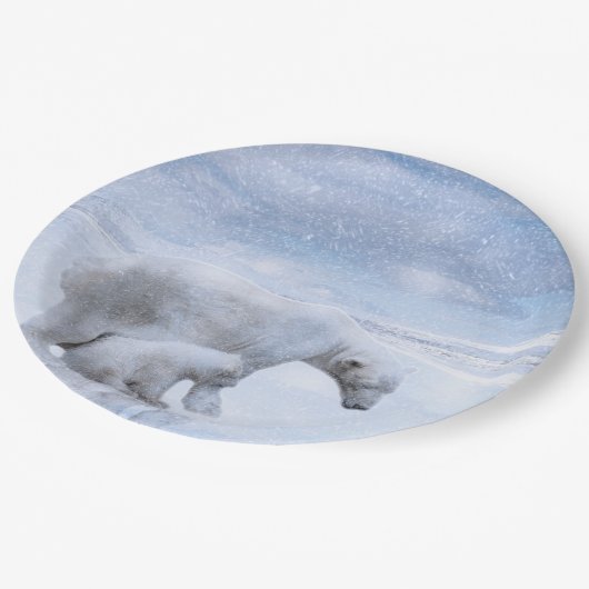 ホッキョクグマと仔 ペーパープレート (アングル)