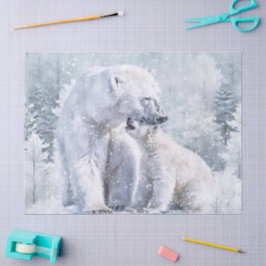 ホッキョクグマと子グマの水彩画 薄葉紙