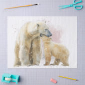 ホッキョクグマと子グマの水彩画 薄葉紙 (クラフト)