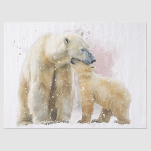 ホッキョクグマと子グマの水彩画 薄葉紙 (正面)