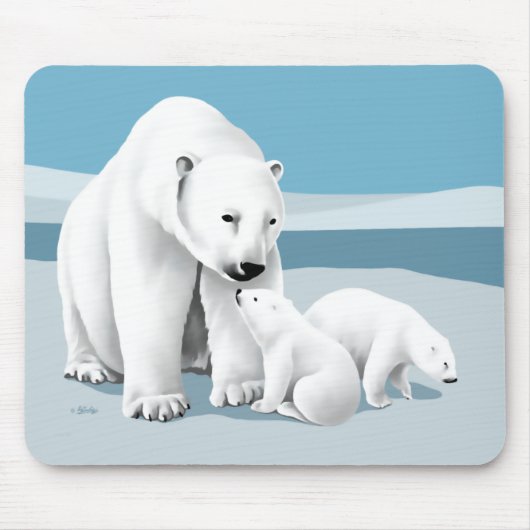 ホッキョクグマと子グマ マウスパッド (正面)