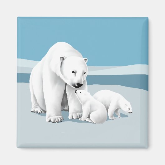 ホッキョクグマと子グマ マグネット (正面)