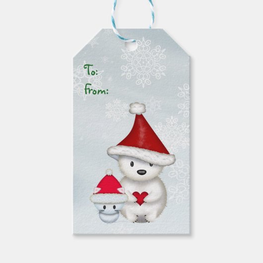 ホッキョクグマと子猫のクリスマスギフトタグ ギフトタグ (正面)