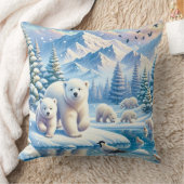 ホッキョクグマと雪の冬の絵を描景色 クッション (ブランケット)