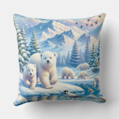 ホッキョクグマと雪の冬の絵を描景色 クッション (裏面)