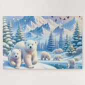 ホッキョクグマと雪の冬の絵を描景色 ジグソーパズル (横)