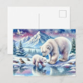 ホッキョクグマと雪の冬の絵を描景色 ポストカード (正面/裏面)