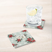 ホッキョクグマと雪の結晶がメリークリスマス スクエアペーパーコースター (インサイチュ)