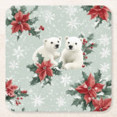 ホッキョクグマと雪の結晶がメリークリスマス スクエアペーパーコースター (正面)