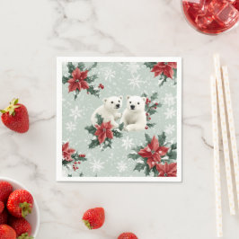 ホッキョクグマと雪の結晶がメリークリスマス スタンダードカクテルナプキン