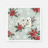 ホッキョクグマと雪の結晶がメリークリスマス スタンダードカクテルナプキン (正面)