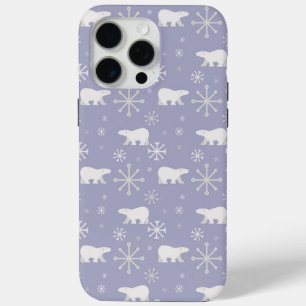 ホッキョクグマと雪の結晶のクリスマスパターン iPhone 15 PRO MAXケース
