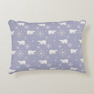 ホッキョクグマと雪片を持つクリスマスパターン アクセントクッション