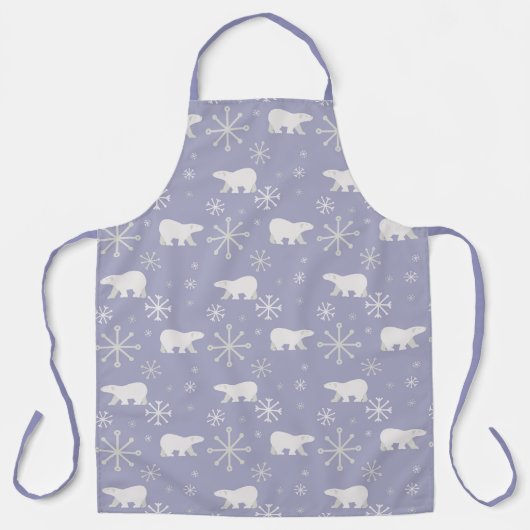 ホッキョクグマと雪片を持つクリスマスパターン エプロン (正面)